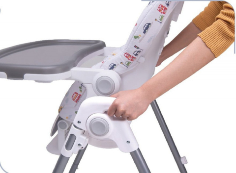 Scaun de Masa pentru  Bebelusi -  Go Baby,  Reglabil in 6 Trepte de Inaltime , Pliabil , Centura de siguranta, Sezut comfortabil, Masuta detasabila, Pozitie somn, Roti cu frana, Model Masinute, Gri [5]