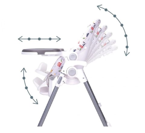 Scaun de Masa pentru  Bebelusi -  Go Baby,  Reglabil in 6 Trepte de Inaltime , Pliabil , Centura de siguranta, Sezut comfortabil, Masuta detasabila, Pozitie somn, Roti cu frana, Model Masinute, Gri [2]