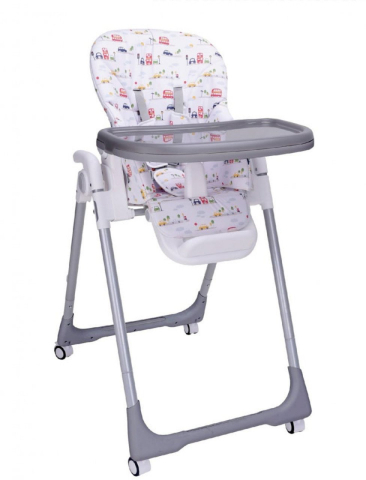Scaun de Masa pentru  Bebelusi -  Go Baby,  Reglabil in 6 Trepte de Inaltime , Pliabil , Centura de siguranta, Sezut comfortabil, Masuta detasabila, Pozitie somn, Roti cu frana, Model Masinute, Gri [3]