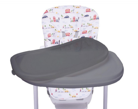 Scaun de Masa pentru  Bebelusi -  Go Baby,  Reglabil in 6 Trepte de Inaltime , Pliabil , Centura de siguranta, Sezut comfortabil, Masuta detasabila, Pozitie somn, Roti cu frana, Model Masinute, Gri [4]