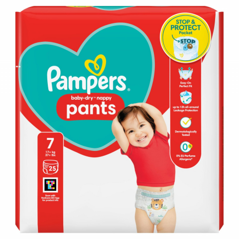 Scutece si chilotei - Scutece-chilotel Pampers Baby-Dry Nappy Pants, Stop & Protect, Testat Dermatologic, Marimea 7, 17+ kg, 25 buc