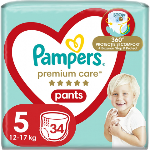 Scutece si chilotei - Scutece chilotel PAMPERS Premium Care Pants Value Pack nr 5, Unisex, 12-17 kg, 34 buc