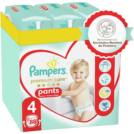 Scutece si chilotei - Scutece-chilotel Pampers Premium Care Pants XXL Box Marimea 4, 9-15 kg, 88 buc