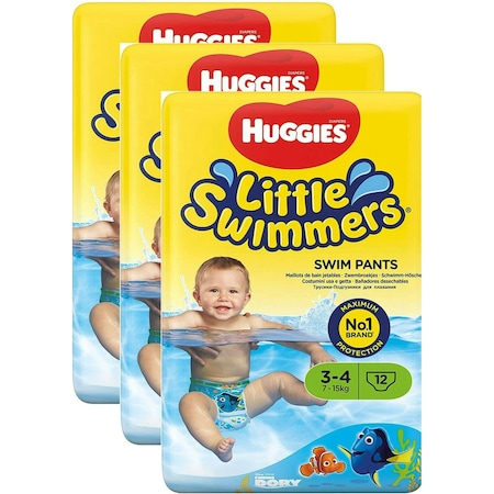 Scutece si chilotei - Scutece-chilotel pentru Apa, Bazin, Strand, Piscina, Huggies 3-4, 7-15 Kg, 3 pachete x 12, 36 bucati