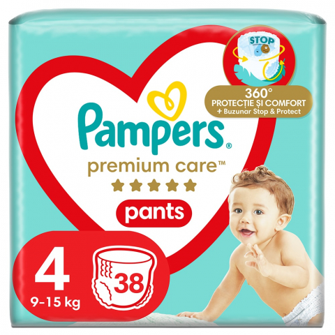 Scutece si chilotei - Scutece-chilotel Premium Care Pants Value Pack, marimea 4, 9-15 kg, 38 buc, Pampers