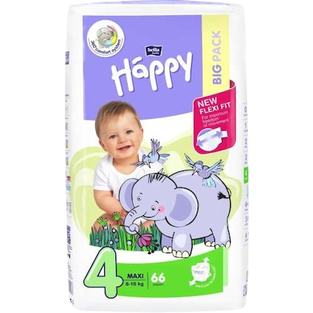 Scutece si chilotei - Scutece copii Happy 8-18kg Maxi 4 Big Pack, 66 bucati