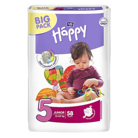 Scutece si chilotei - Scutece Happy Big Pack Junior pentru copii de 12-25Kg, 58 bucati