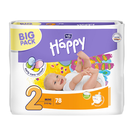 Scutece si chilotei - Scutece Happy Big Pack Mini pentru copii de 3-6Kg, 78 bucati EVO