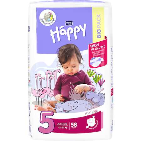 Scutece si chilotei - Scutece Happy Junior 5, 12-25 kg, 58 buc ,Varianta Veche - Absorbtie Excelenta