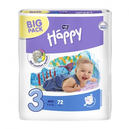 Scutece si chilotei - Scutece Happy Nr 3 Midi, 72 Bucati, Pentru Copii