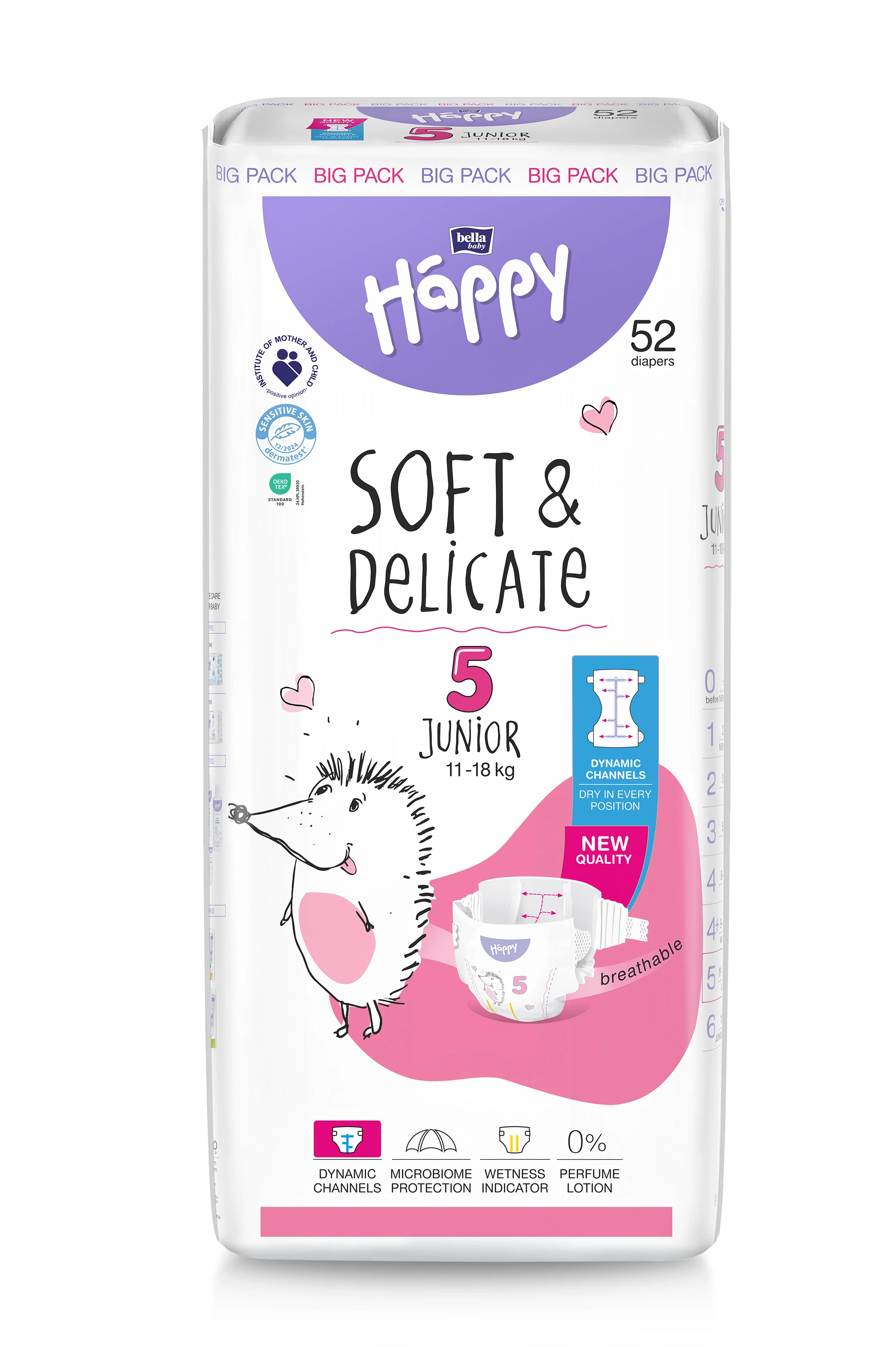 Scutece si chilotei - Scutece Happy Soft & Delicate 11-18 kg Junior Marimea 5, 52 bucati, Bella Baby Happy