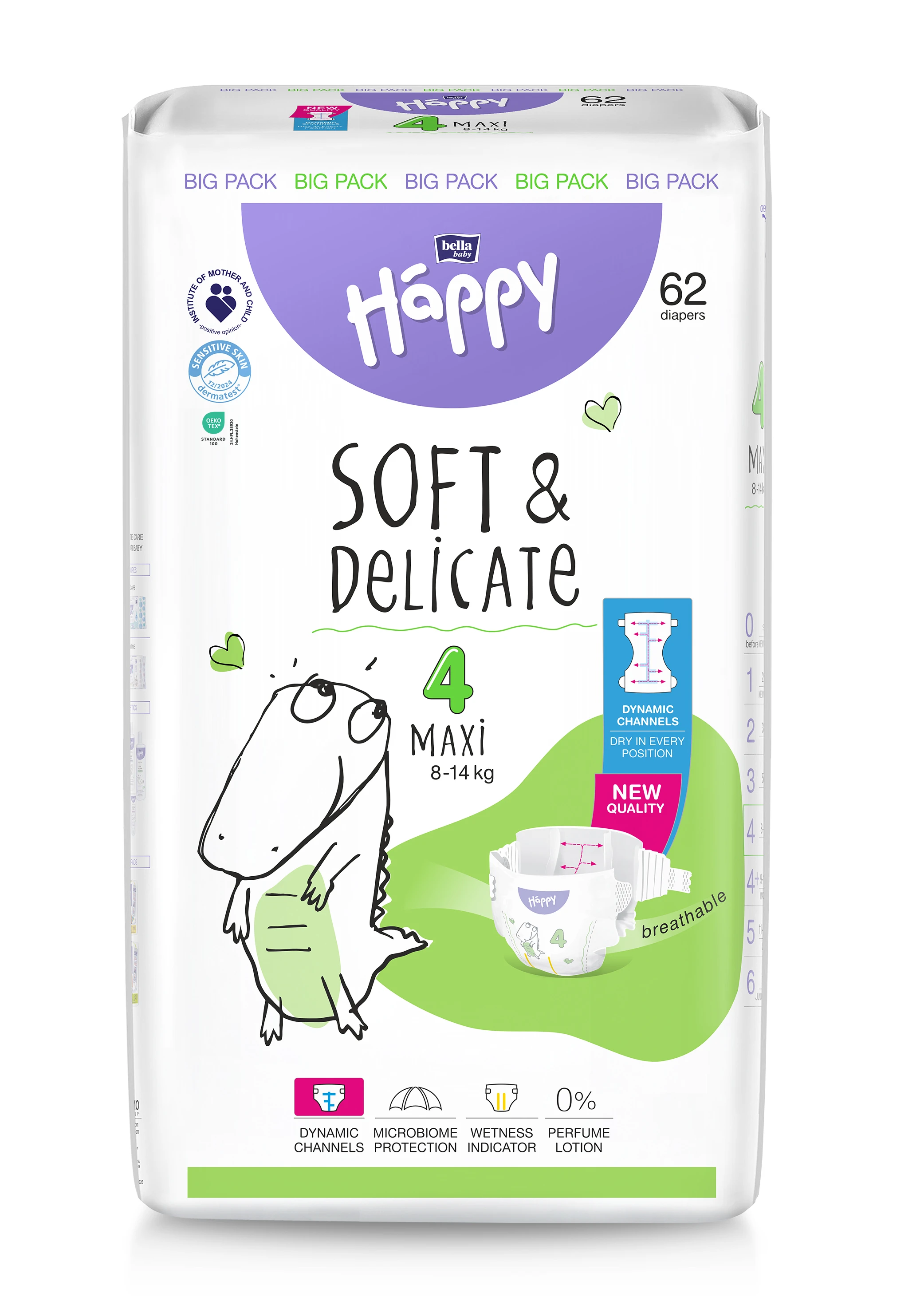 Scutece si chilotei - Scutece Happy Soft & Delicate 8-14 kg Maxi Marimea 4, 62 bucati, Bella Baby Happy