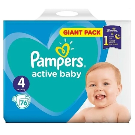 Produse incontinenta - Scutece Pampers Active Baby Giant Pack, nr. 4, 9-14kg, 76 buc
