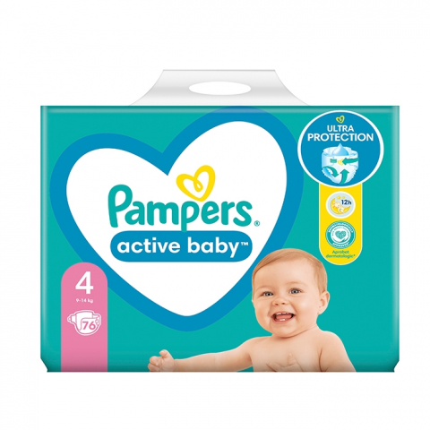 Scutece si chilotei - Scutece Pampers Active Baby Giant Pack Nr.4 , 9 -14kg - 76 buc /Bax