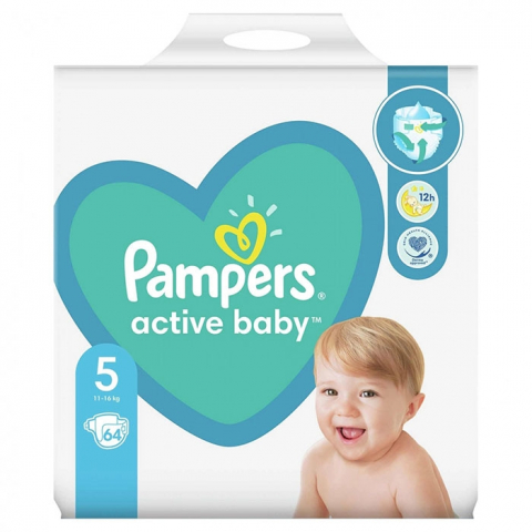 Scutece si chilotei - Scutece Pampers  Active Baby Giant Pack Nr. 5, 11-16 KG - 64 buc / Bax