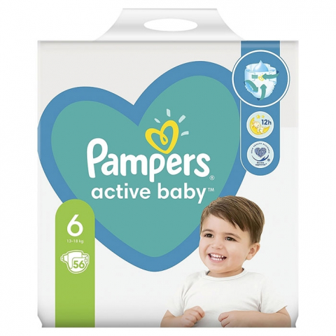 Scutece si chilotei - Scutece Pampers Active Baby Giant Pack, Nr. 6, 13-18 kg, 56 bucati/ Bax