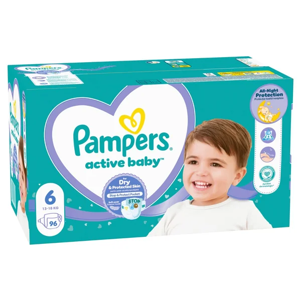 Scutece si chilotei - Scutece Pampers Active Baby Mega Box Marimea 6, 13-18 kg, 96 buc / Bax
