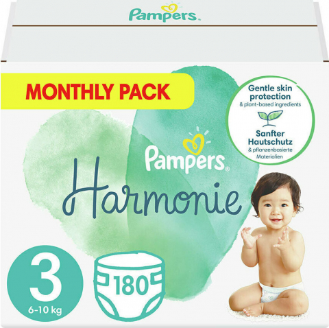 Scutece Pampers Fabricate din Bumbac și Ingrediente pe bază de Plante, Harmonie XXL Box, Marimea 3, 6-10 kg, 180 buc [0]