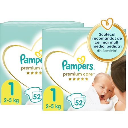 Produse incontinenta - Scutece Pampers Premium Care Jumbo Pack Marimea 1, Nou Nascut, 2-5 kg, 104 buc - Testat Dermatologic