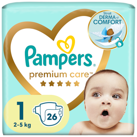 Scutece si chilotei - Scutece Pampers Premium Care Marimea 1, Nou Nascut, 2-5 kg, 26 buc