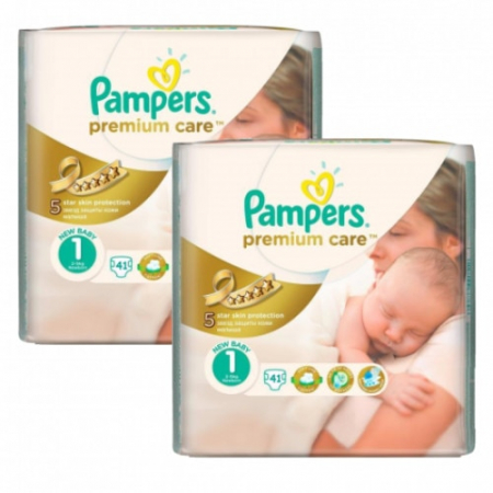 Scutece si chilotei - Scutece Pampers premium care nr 1 double pack 82 buc
