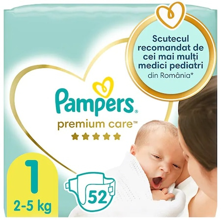 Produse incontinenta - Scutece PAMPERS Premium Care nr 1, Unisex, 2-5 kg, 52 buc