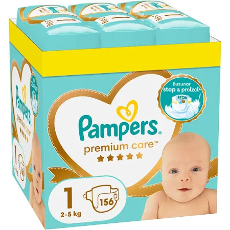 Produse incontinenta - Scutece Pampers Premium Care XXL Box Nou Nascut, Marimea 1, 2-5 kg, 156 buc