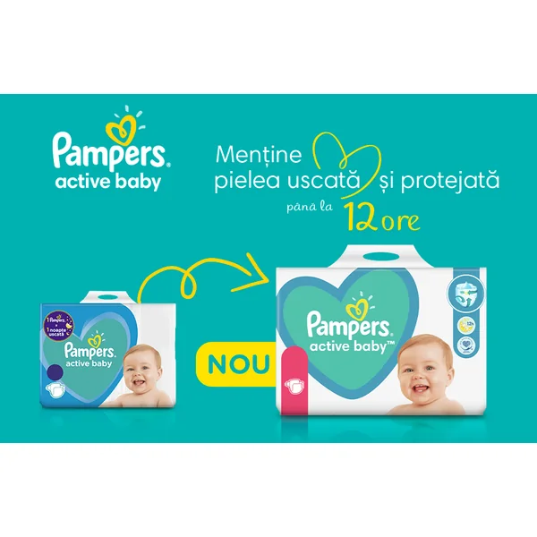 Scutece Pampers pentru copii Active Baby Mega Box Marimea 4  pentru 9 -14kg, 132 bucati / Bax - Testat Dermatologic [9]
