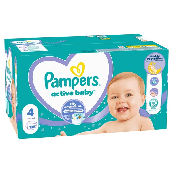 Scutece si chilotei - Scutece Pampers pentru copii Active Baby Mega Box Marimea 4  pentru 9 -14kg, 132 bucati / Bax - Testat Dermatologic