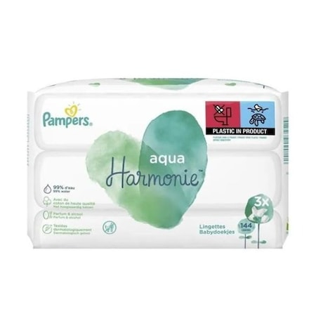Servetele umede bebelusi - Servetele umede baby Pampers Harmonie Aqua, 3 pachete x 48, 144 buc