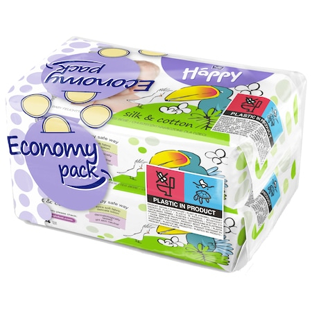 Servetele umede bebelusi - Servetele umede bumbac si matase Happy Silk&Cotton, 2 pachete x 64, 128 buc