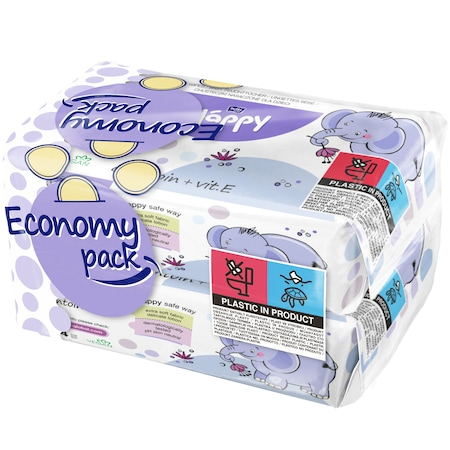 Servetele umede bebelusi - Servetele umede cu vit E si alantoina Happy Allantoin&vit.E, 2 pachete x 64, 128 buc