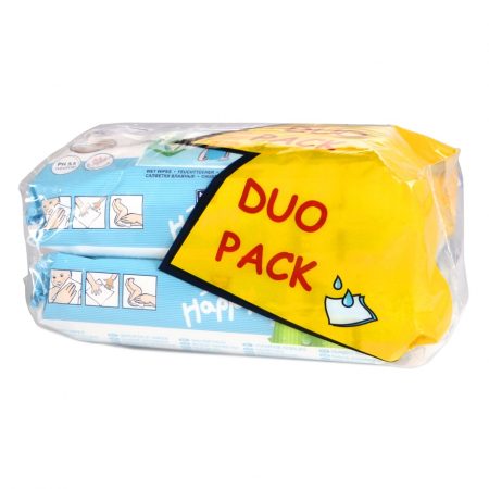 Servetele umede bebelusi - Servetele umede Happy Silk&Cotton Duo Pack, 2 x 64 buc