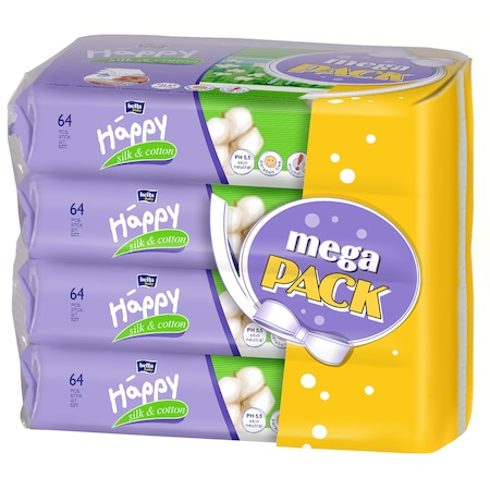 Servetele umede bebelusi - Servetele umede Happy Silk&Cotton economy pack, 4 x 64 buc