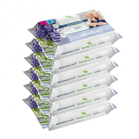 Lotiuni si creme de corp - Servetele umede Incontinenta Doctor Wipe's cu Extract de Lavanda, 6 pachete x 50, 300 buc