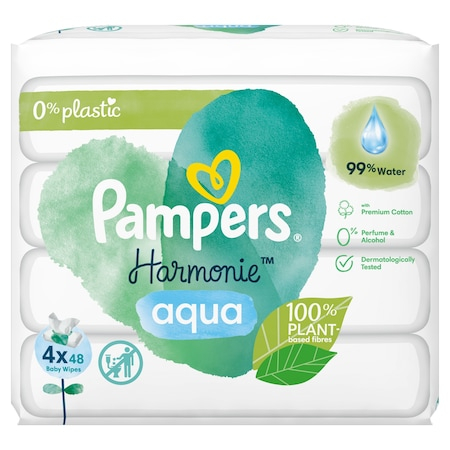 Servetele umede bebelusi - Servetele umede, Pampers Harmonie Aqua Pure, 4 pachete x 48 bucati