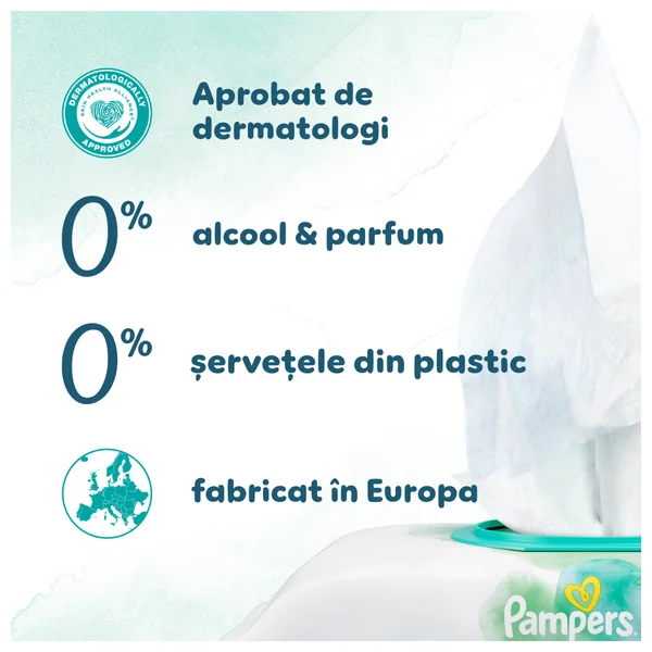Servetele Umede Pampers Harmonie Aqua, Piele Sensibila, Curatare Delicata,  Fara Parfum cu Ingrediente Naturale, 10 BUC / Pak [4]