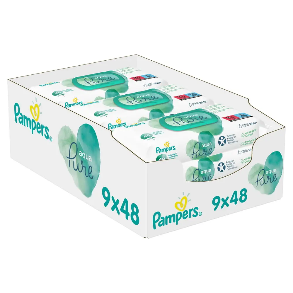 Servetele umede Pampers Aqua Pure, 9 pachete x 48 = 432 buc [0]
