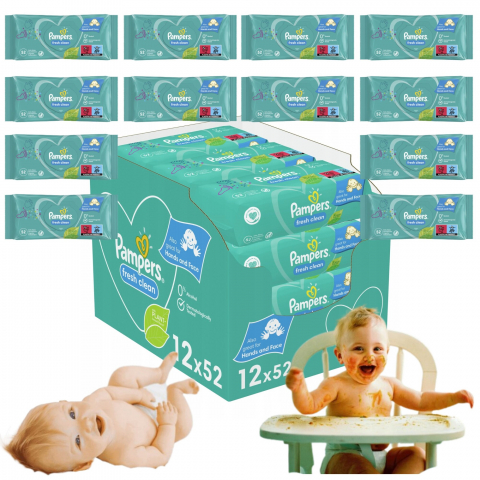 Produse incontinenta - Servetele umede Pampers Fresh Clean, 12 pachete x 52, 624 buc