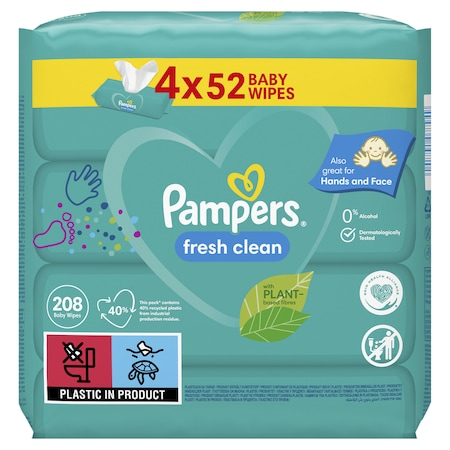 Servetele umede bebelusi - Servetele umede Pampers Fresh Clean, 4 pachete x 52, 208 buc