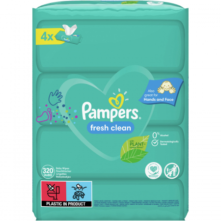 Servetele umede bebelusi - Servetele umede Pampers Fresh Clean, 4 pachete x 80, 320 buc