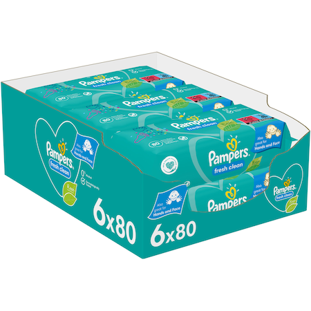 Servetele umede bebelusi - Servetele umede Pampers Fresh Clean, 6 pachete x 80, 480 buc