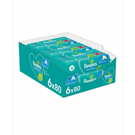 Servetele umede bebelusi - Servetele umede Pampers Fresh Clean, 6 pachete x 80, 480 buc, SE008