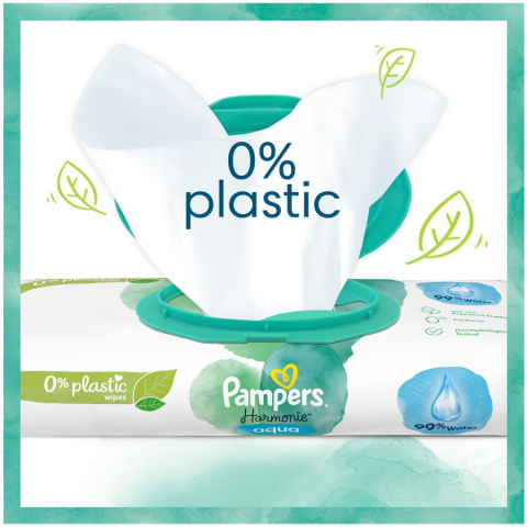 Servetele umede Pampers Harmonie Aqua, 0% plastic, 9 pachete x 48, 432 buc [1]