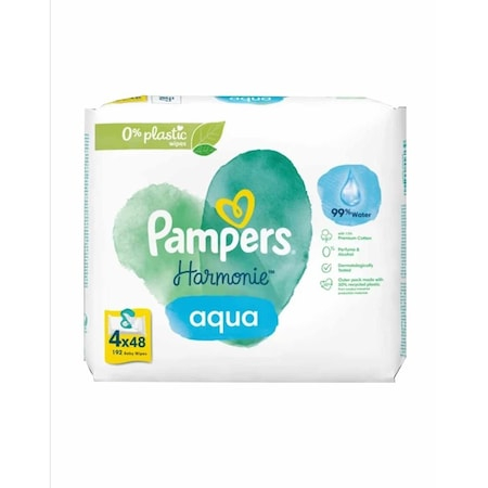 Produse incontinenta - Șervețele Umede Pampers Harmonie Aqua 4 Pachete x 48 Servețele = 192 Servețele pentru Bebeluși, protejează împotriva iritațiilor pielii, loțiune delicată cu 99% apă pura
