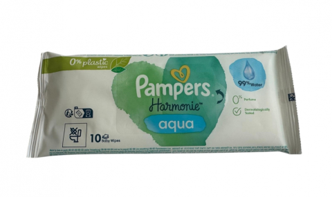 Servetele Umede Pampers Harmonie Aqua, Piele Sensibila, Curatare Delicata,  Fara Parfum cu Ingrediente Naturale, 10 BUC / Pak [1]