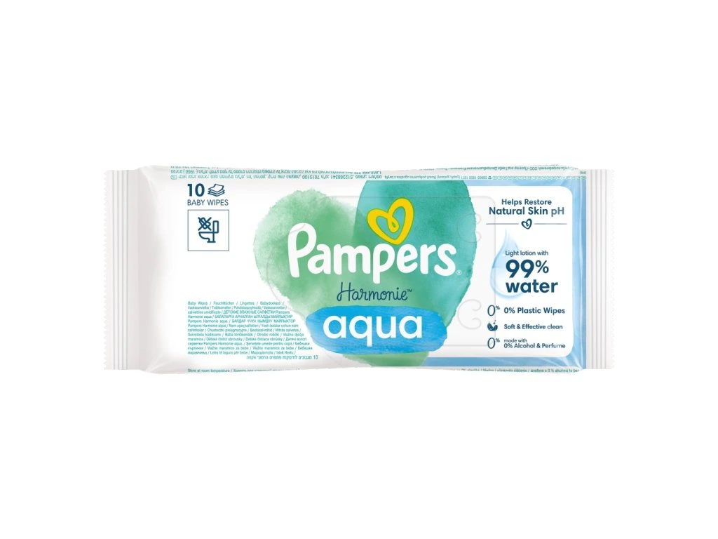 Jucarii, Copii & Bebe - Servetele Umede Pampers Harmonie Aqua, Piele Sensibila, Curatare Delicata,  Fara Parfum cu Ingrediente Naturale, 10 BUC / Pak