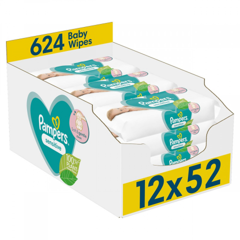 Produse incontinenta - Servetele umede Pampers Sensitive, 12 pachete x 52, 624 buc