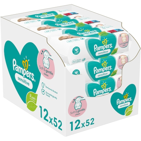 Servetele umede Pampers Sensitive, 12 pachete x 52, 624 buc [1]