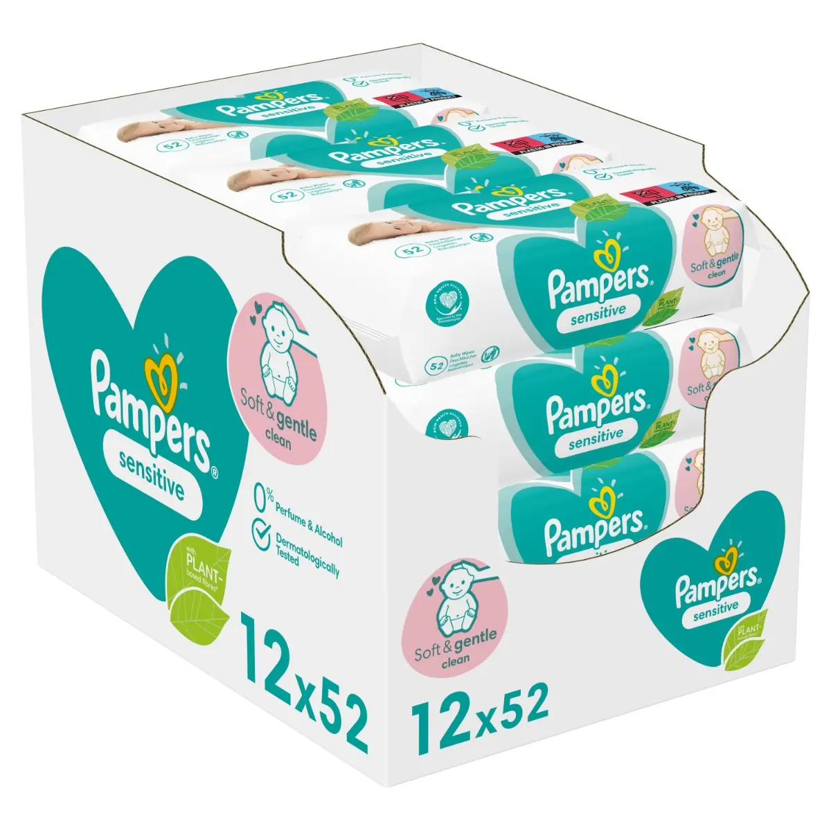 Ingrijire personala & Cosmetice - Servetele umede Pampers Sensitive, XXL Box, Rezistente, Delicate, 0% Parfum, Testate Dermatologic, 12 pachete x 52buc
